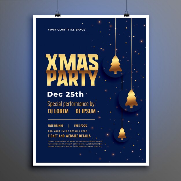 Kerstfeest poster sjabloon met gouden kerstboom