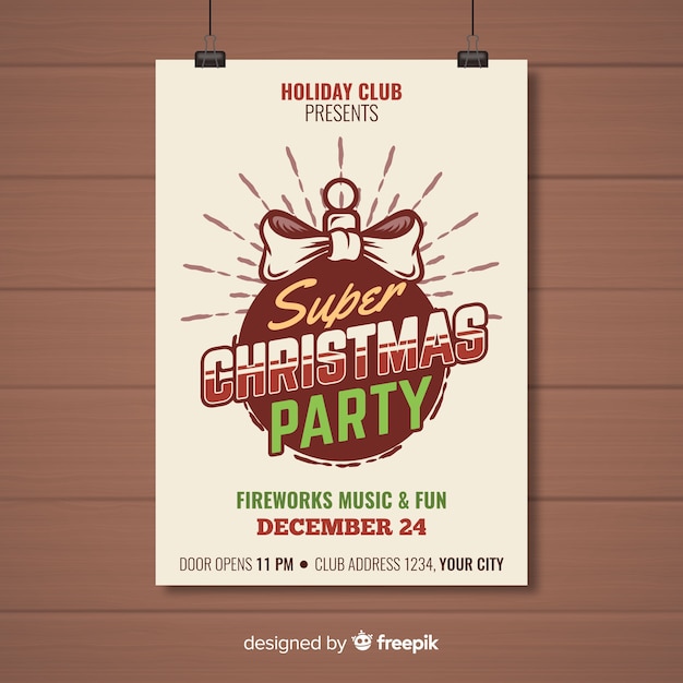 Kerstfeest vintage bal poster sjabloon