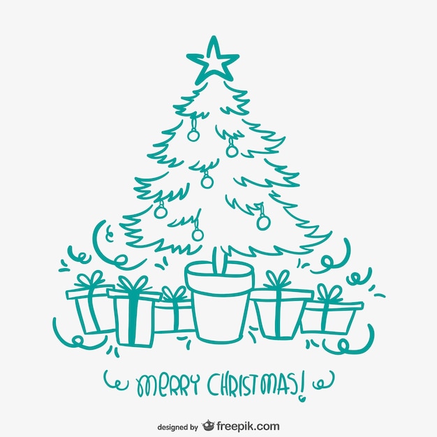 Gratis vector kerstkaart met een getekende boom