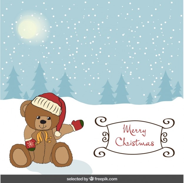 Gratis vector kerstkaart met leuke teddybeer