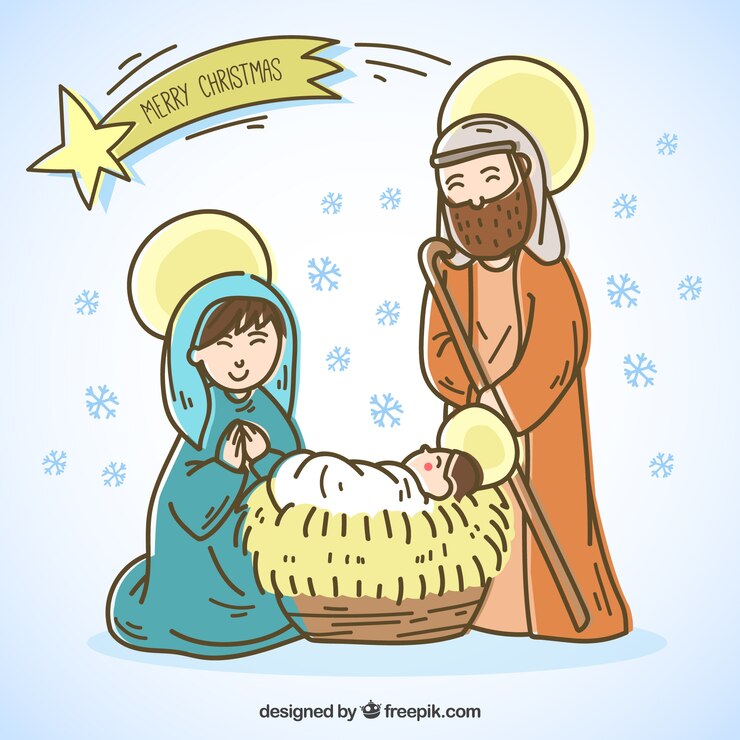 Gratis Vector kerstkaart van de kerststal