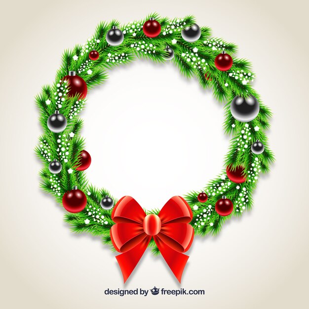 Gratis vector kerstkrans met rode strik