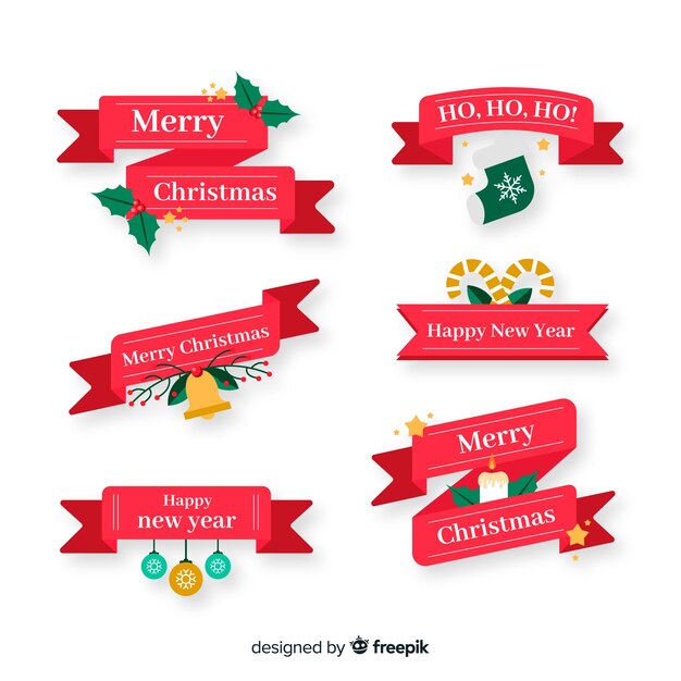 Gratis vector kerstlintcollectie met plat ontwerp