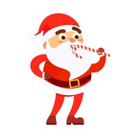 Kerstman die een lolly eet op geïsoleerde achtergrond merry christmas-concept vectorillustratie