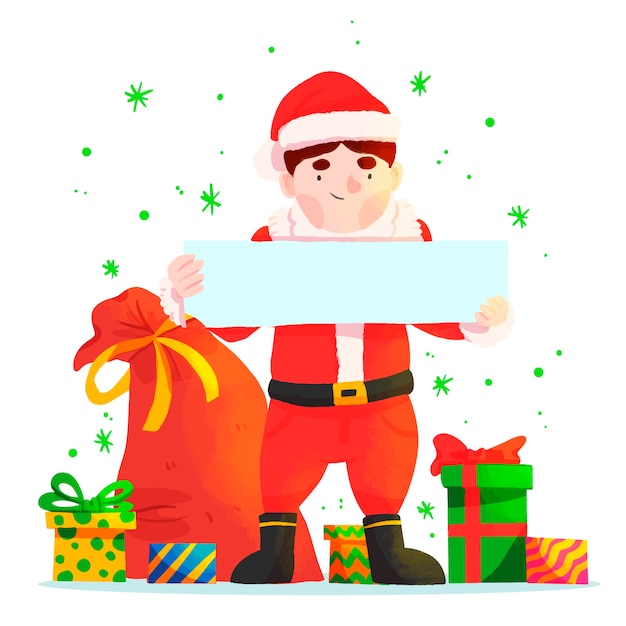 Gratis vector kerstman die lege banner houdt