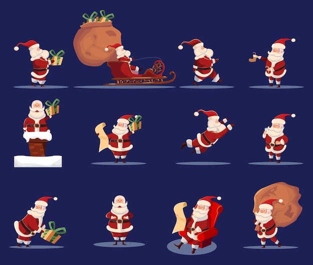 Kerstman grappige caroon character icon set