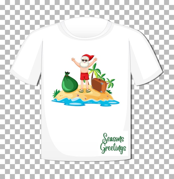 Gratis vector kerstman in zomer kostuum stripfiguur op t-shirt geïsoleerd op raster achtergrond