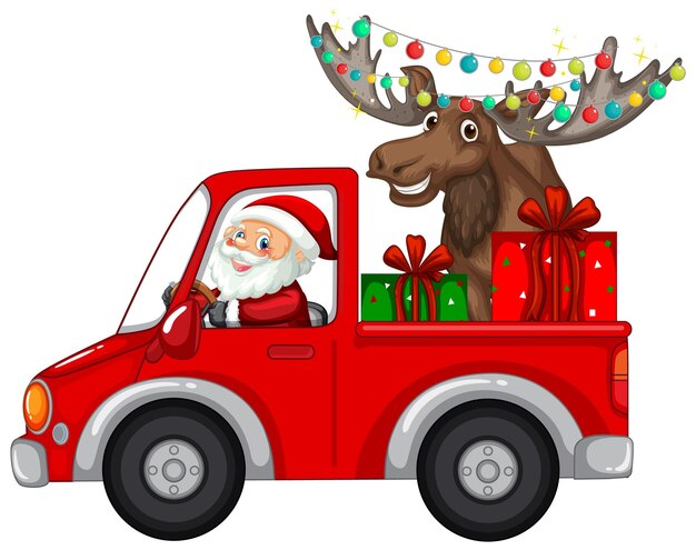 Kerstman rijdt auto om kerstcadeaus te bezorgen