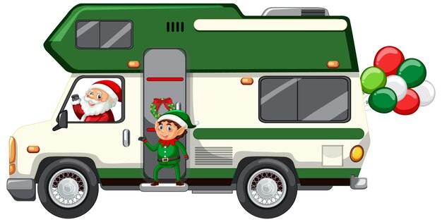 Kerstman rijdt busje om kerstcadeaus te bezorgen