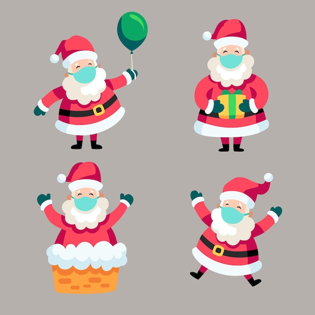 Gratis vector kerstman set met gezichtsmasker