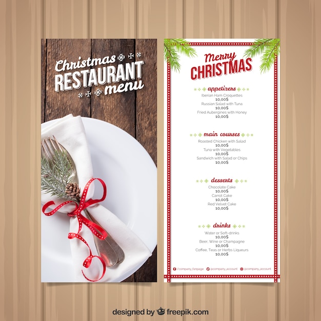 Kerstmenu van het restaurant