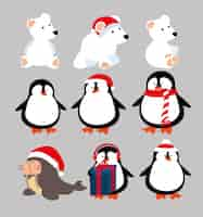 Gratis vector kerstmis dieren met pictogrammen instellen