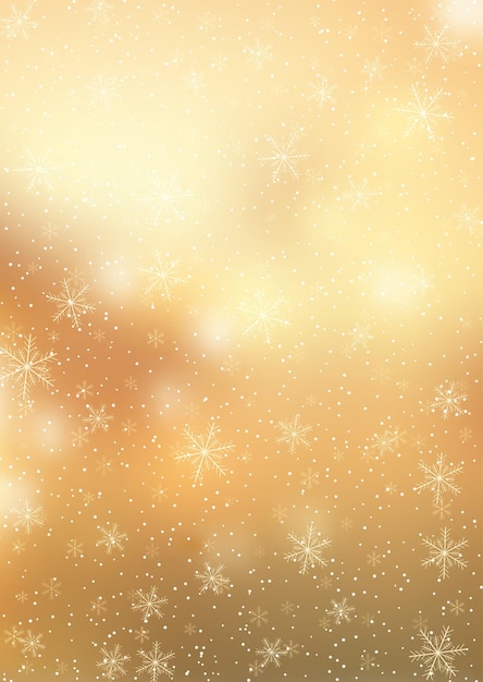 Gratis vector kerstmis gouden achtergrond met vallende sneeuwvlokken