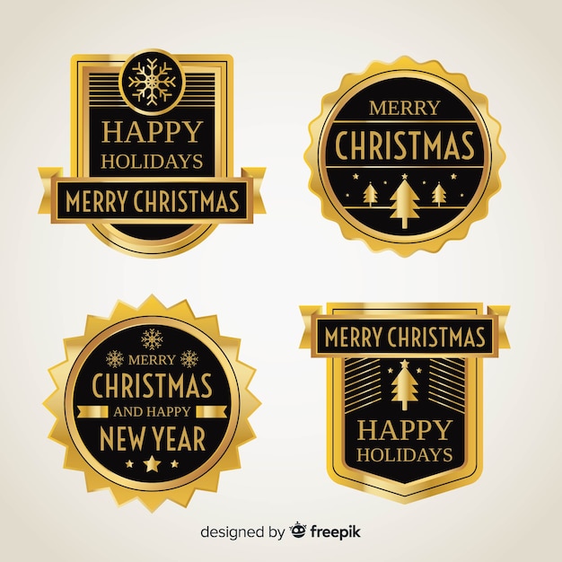 Kerstmis gouden elementen badges collectie