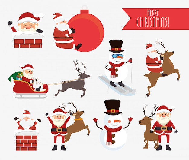 Gratis vector kerstmis met kerstman en sneeuwpop set