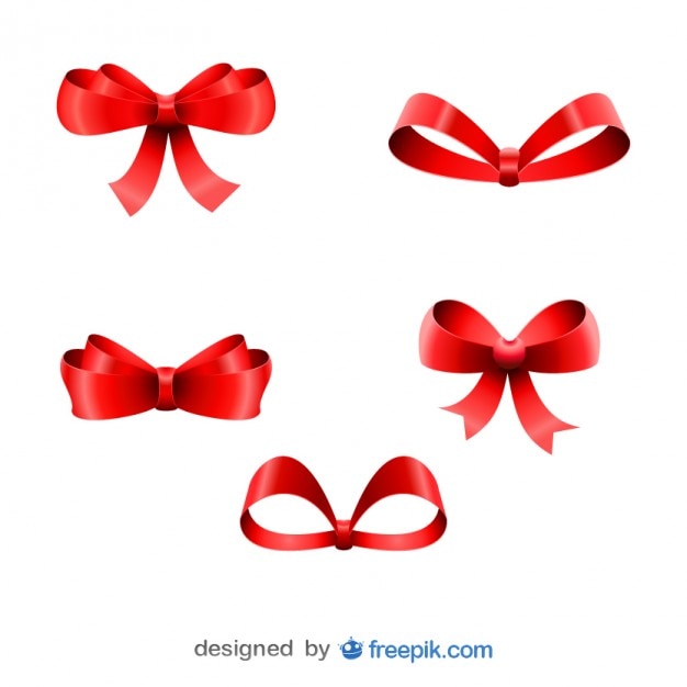 Gratis Vector kerstmis rode linten vijf bogen set