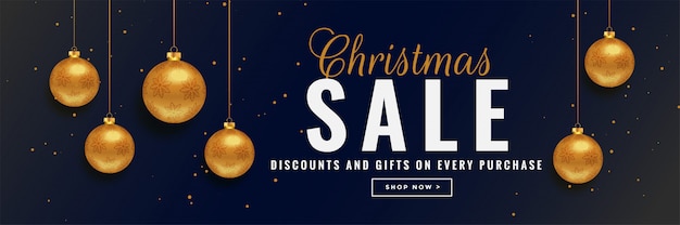 Gratis vector kerstmis verkoop banner met gouden ballen