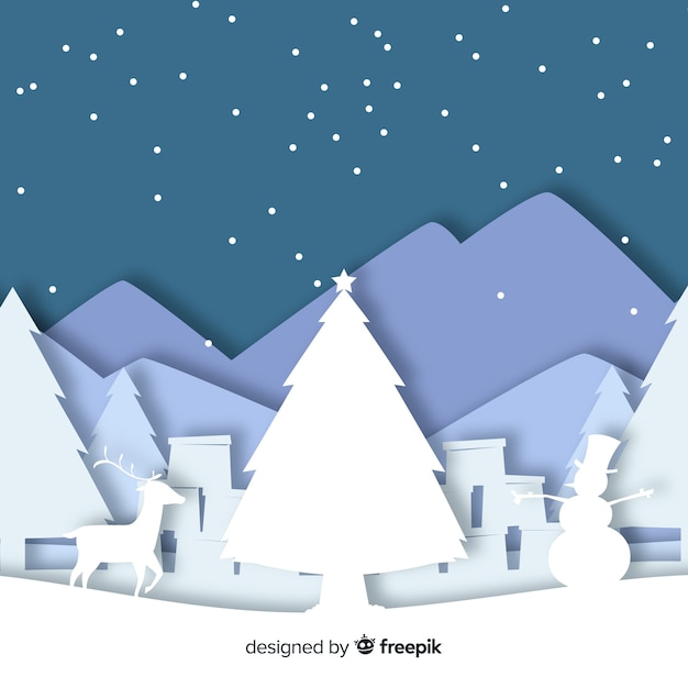 Gratis vector kerstmisachtergrond in document besnoeiingsstijl