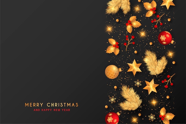 Gratis vector kerstmisachtergrond met rode en gouden decoratie