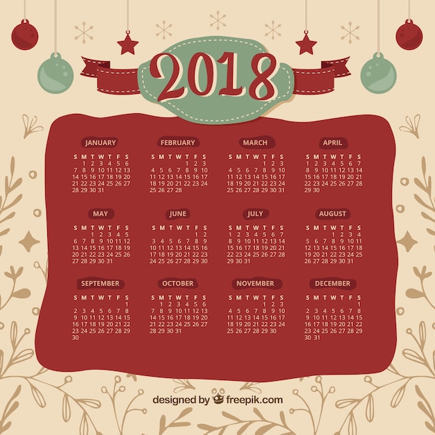 Gratis vector kerstmiskalender 2018 in retro stijl