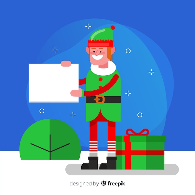 Gratis vector kerstmiskarakter die witte lege kaart houden