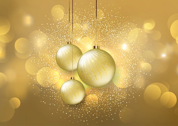 Gratis vector kerstmissnuisterijen op een gouden bokeh lichtenachtergrond