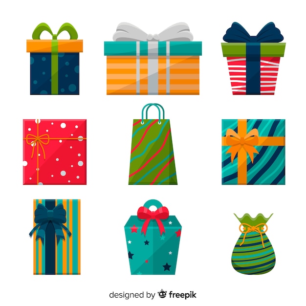 Gratis vector kerstpakketverzameling in platte uitvoering