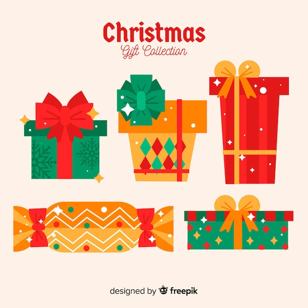 Gratis vector kerstpakketverzameling in platte uitvoering