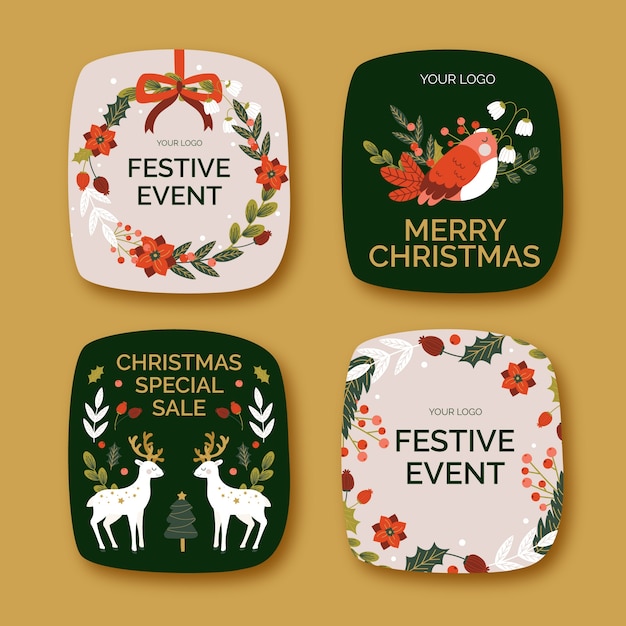 Gratis vector kerstseizoen viering etiketten collectie