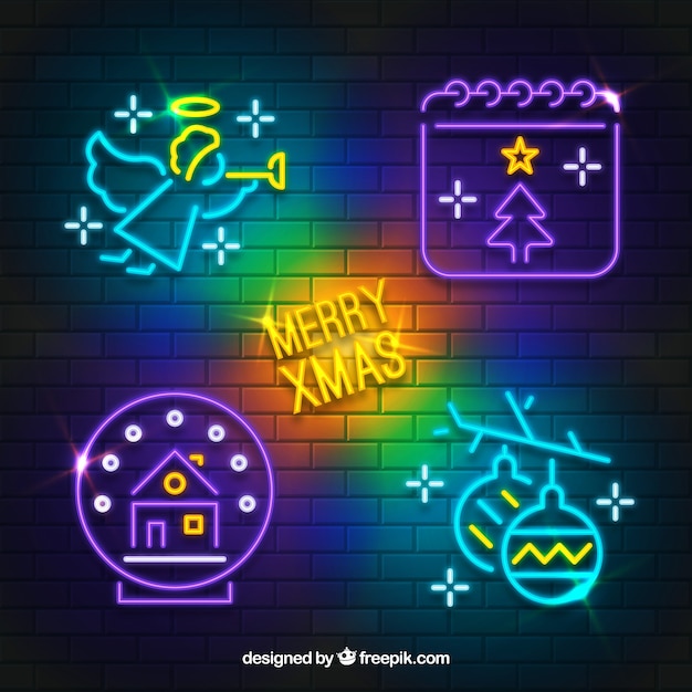 Gratis vector kerstset van neonlichten