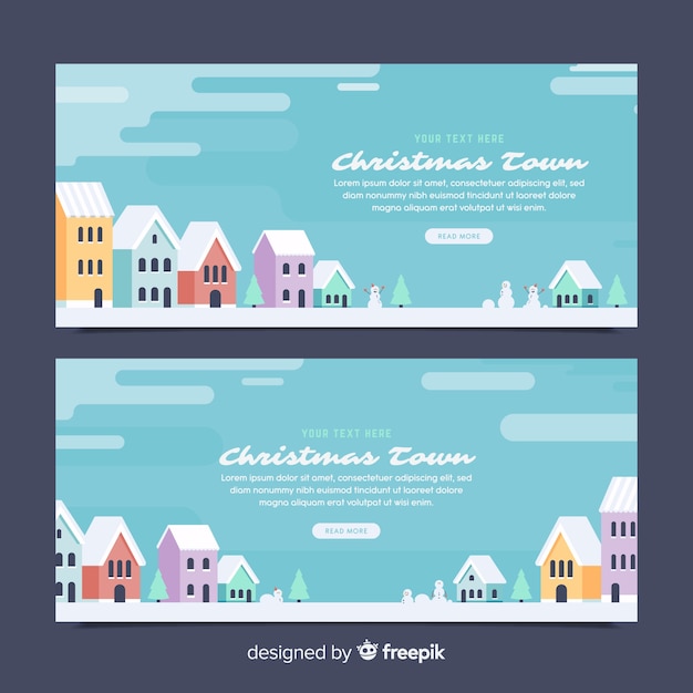 Kerststad banners in plat ontwerp