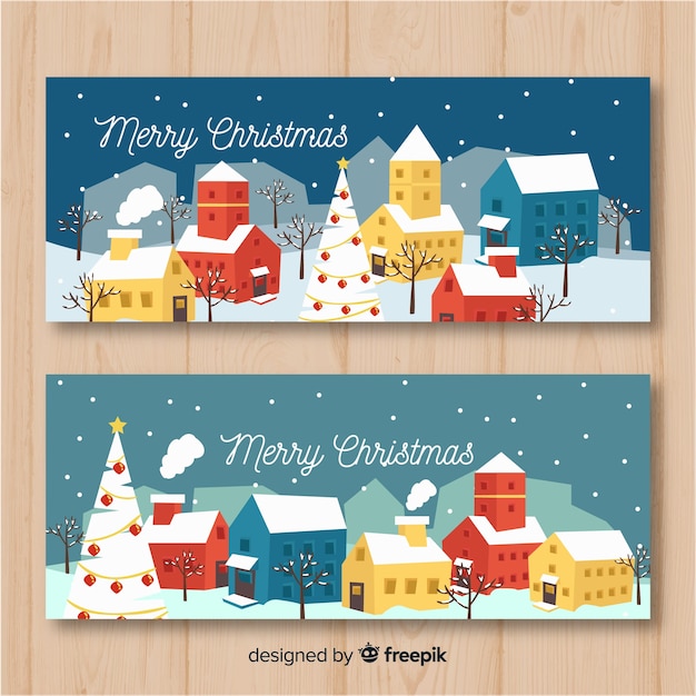 Kerststad banners in plat ontwerp