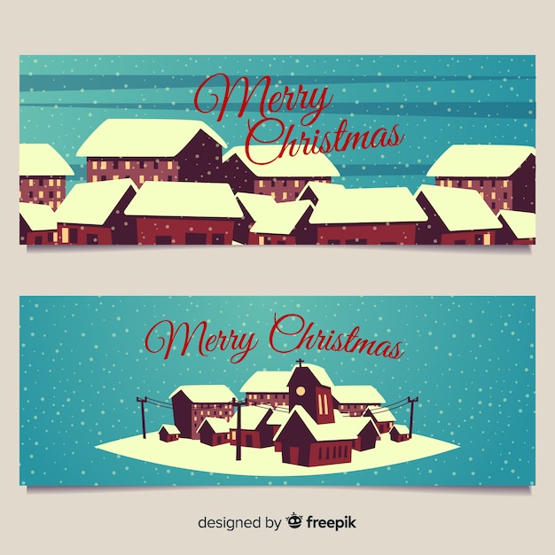 Kerststad banners in plat ontwerp