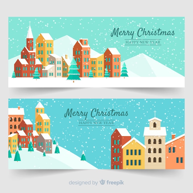 Kerststad banners in plat ontwerp