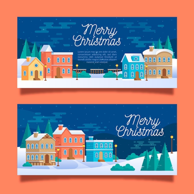 Kerststad banners in plat ontwerp