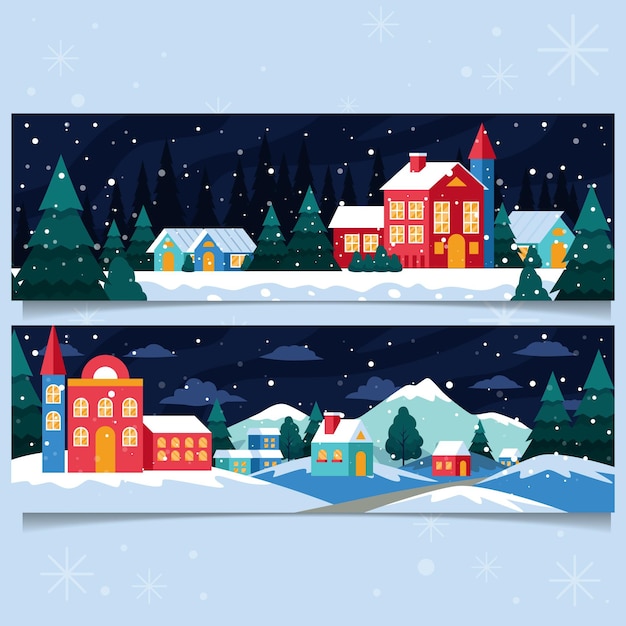 Kerststad banners in plat ontwerp