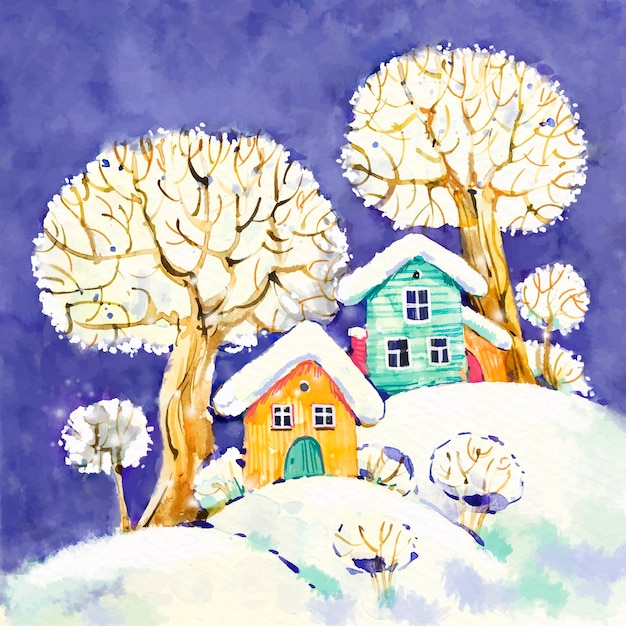 Gratis vector kerststad concept in aquarel