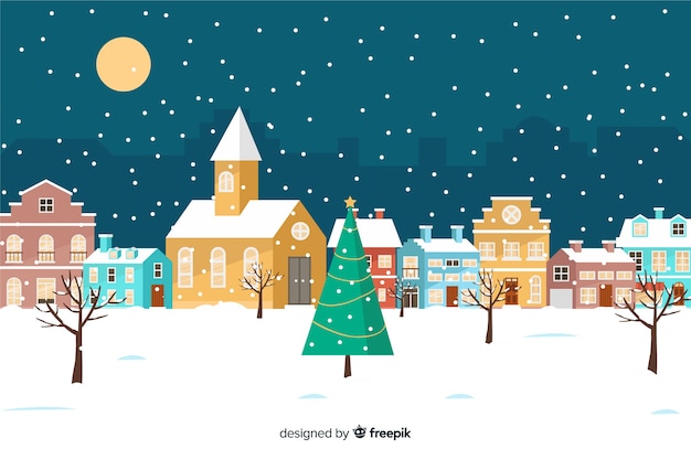 Gratis vector kerststad in plat ontwerp