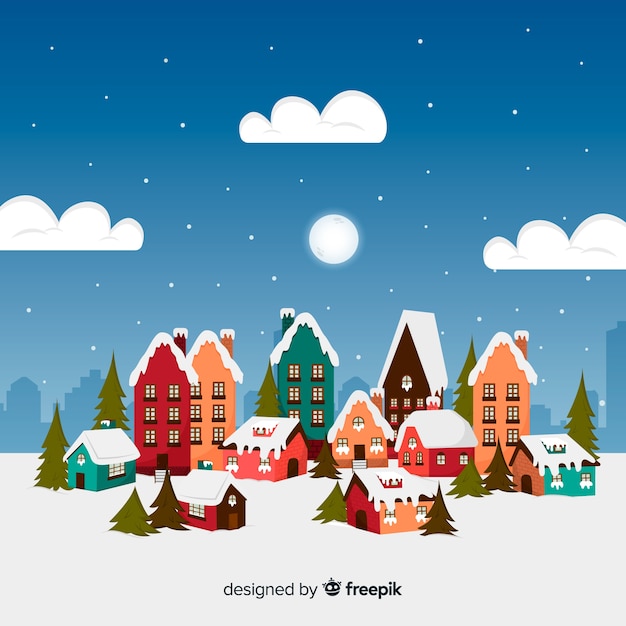 Gratis vector kerststadconcept in plat ontwerp