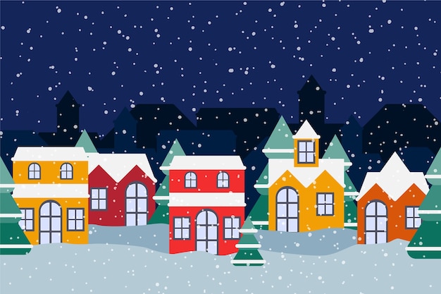 Gratis vector kerststadconcept in plat ontwerp