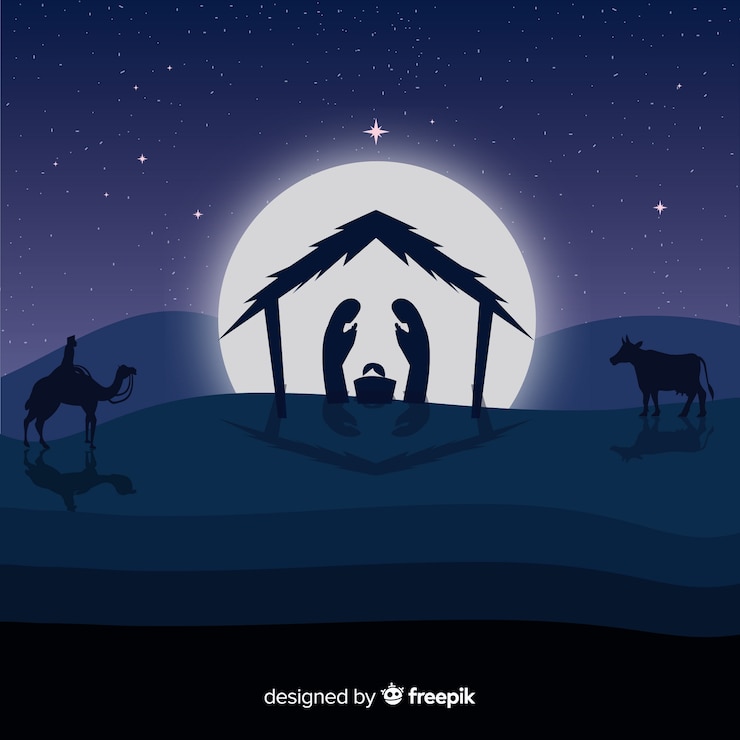 Gratis Vector kerststal achtergrond in vlakke stijl