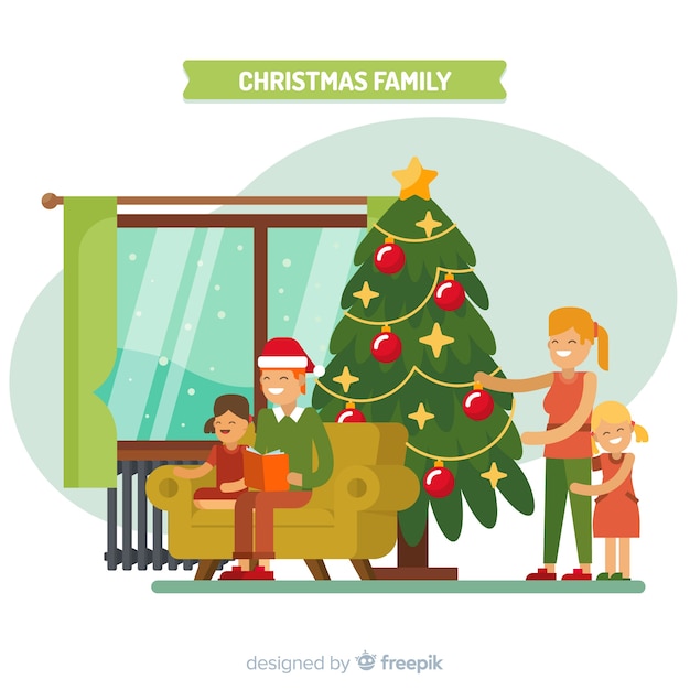 Gratis vector kersttafereel van de familie