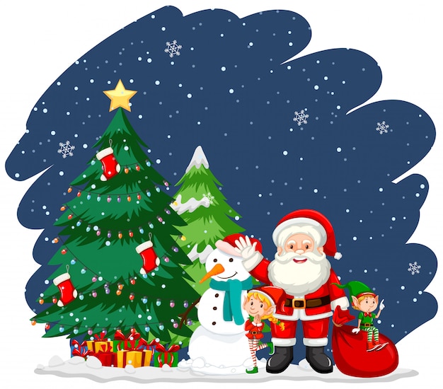 Gratis vector kerstthema met santa en boom