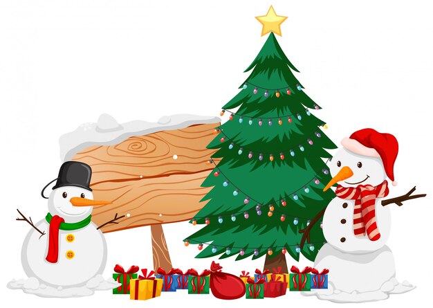 Kerstthema met sneeuwpop en kerstboom