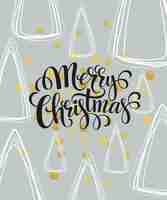 Gratis vector kerstwenskaart met handgetekende letters. gouden, zwarte en witte kleuren. trendontwerpelement voor kerstversieringen en posters. vector illustratie eps10
