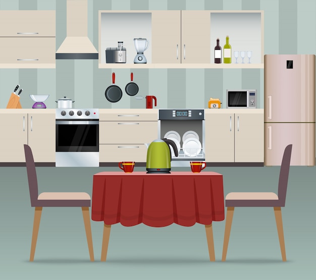 Gratis vector keuken interieur poster