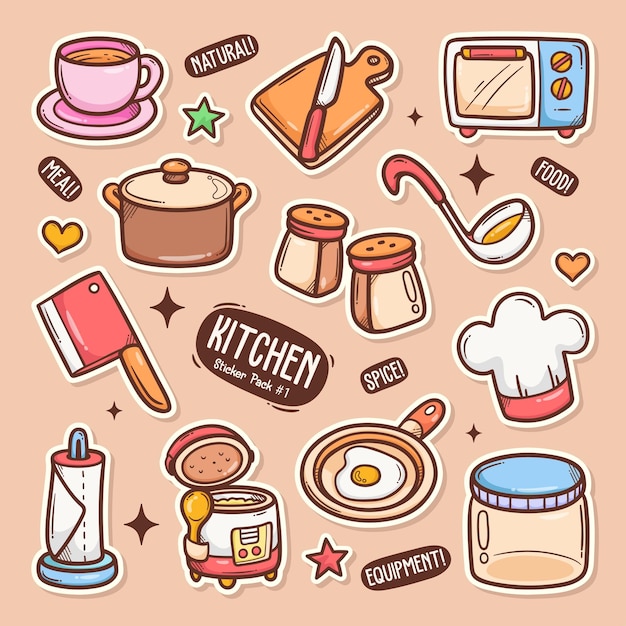 Keuken leuke doodle vector sticker collectie