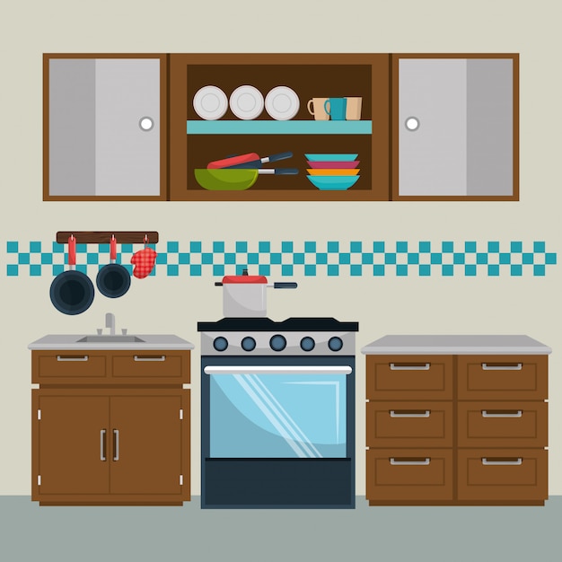 Gratis vector keuken moderne scène-elementen