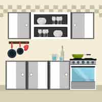 Gratis vector keuken moderne scène-elementen