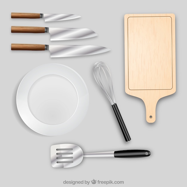 Gratis vector keuken voorwerpen in realistische stijl